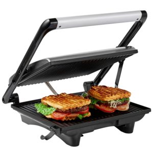 Aicok Panini Press Grill, Sandwich Maker, Panini Maker with Nonstick Plates, Cafe-Style Floating Lid, 1200W, Silver