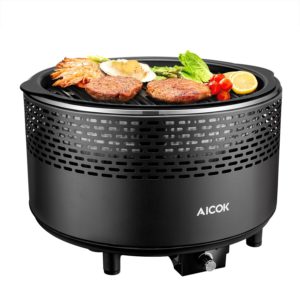 Aicok Portable Smokeless Charcoal Grill, BBQ Grill, Compact Barbecue Grill for Backyard, Electric Fan, Travel Bag, Black