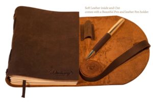 BEST LEATHER JOURNAL GIFT SET - for women men - UNIQUE SOFT ROLL UP vintage LUXURY medium UNLINED 7 x 5 notebook