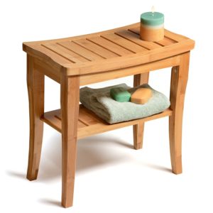Bambüsi by Belmint Deluxe Bamboo Shower Seat Bench with Storage Shelf