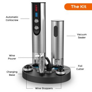 Brewberry Stainless Steel Electric Wine Bottle Opener with Foil Cutter, Charging Stand, LED Temperature Display
