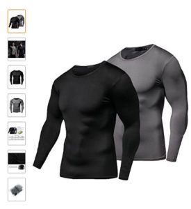 FITIBEST Men Quick Dry Compression Baselayer Long Sleeves T-Shirt Sports Exercise Clothes Ultra Thin Running Pack of 2