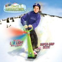 GeoSpace Original LED Ski Skooter Fold-up Snowboard Kick-Scooter for Use on Snow and Grass, Assorted Colors