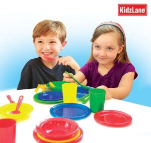 Kidzlane Durable Kids Play Dishes - Pretend Play Childrens Dish Set - 29 Piece with Drainer