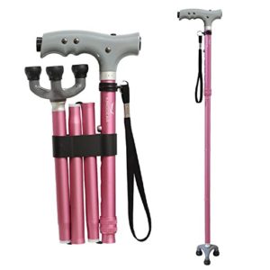 KingGear Travel Adjustable Folding Canes and Walking Sticks for Men and Women - Led Light and Easy Grip Handle