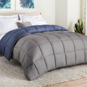 LINENSPA All-Season Reversible Down Alternative Quilted Comforter - Corner Duvet Tabs - Hypoallergenic - Plush Microfiber Fill - Box Stitched - Machine Washable - Graphite - Twin