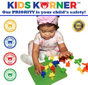 Lacing Shapes and Colors Pegboard Building Puzzle Set with Pattern Card, Bonus Travel Backpack
