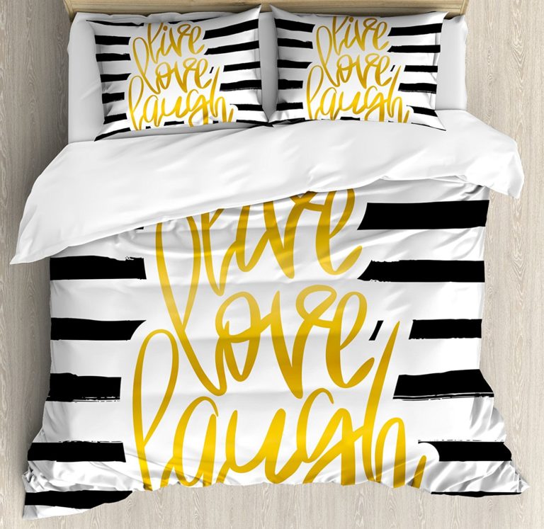 Best Dorm Bedding Sets - Live Laugh Love Duvet Cover Set Twin Size by Ambesonne, Romantic Poster Design with Hand Drawn Stripes and Calligraphy