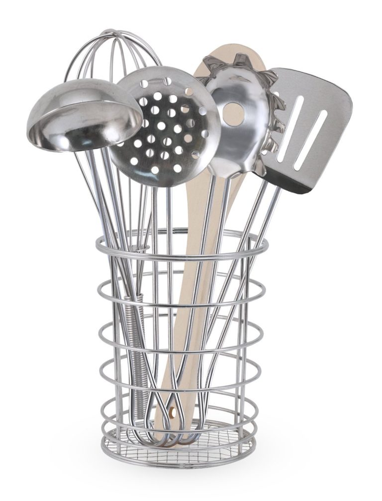 gift ideas for girls - Melissa & Doug Stir and Serve Cooking Utensils (7 pcs) - Stainless Steel and Wood