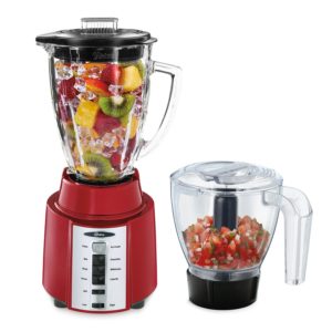 Oster Rapid Blender 8-Speed Blender with Glass Jar and Bonus 3-Cup Food Processor, Metallic Red, BCCG08-RFP-NP9