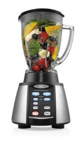 Oster Reverse Crush Counterforms Blender, with 6-Cup Glass Jar, 7-Speed Settings and Brushed Stainless Steel Black Finish