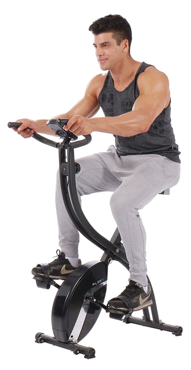 PLENY Foldable Magnetic Exercise Bike with 16 Level Resistance, Hand Pulse
