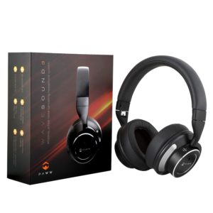 Gifts for workout lovers - Paww WaveSound 3 Bluetooth Headphones – Active Noise Cancelling Headphones with Airplane Adapter, Charging Cable & Carrying Case – Foldable Travel Headphones-Over-Ear Headphones (Black)