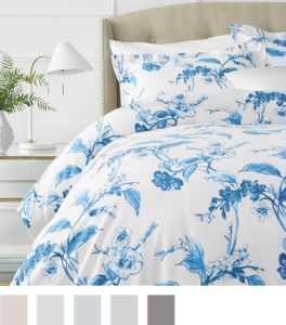Gift Ideas for Mom - Pinzon Signature 190-Gram Cotton Heavyweight Velvet Flannel Duvet Set - Full-Queen, Floral Smoky Blue
