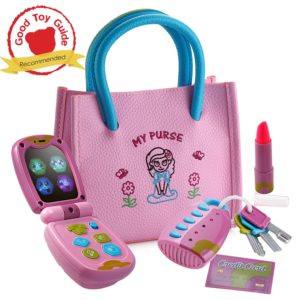 gift ideas for girls - Playkidz My First Purse – Pretend Play Princess Set for Girls with Handbag, Flip Phone, Light Up Remote with Keys