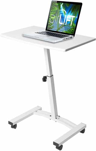 Seville Classics 23.6 inch Solid-Top Height Adjustable Mobile Laptop Desk Cart Ergonomic Table, White