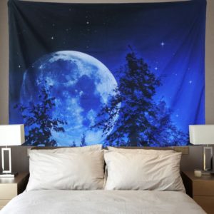 Tapestry Wall Tapestry Wall Hanging Moon and Stars Tapestry Forest Starry Night Sky Tapestry Tree Tapestry Blue Tapestry