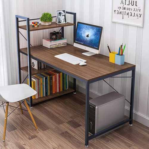 Tower Computer Desk with 4 Tier Shelves (Walnut)