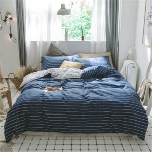 VCLife Striped Bedding Sets Blue White Cotton Duvet Cover Twin
