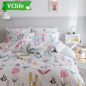 Best Dorm Bedding Sets- VClife Floral Leaves Duvet Cover Sets Cotton Bedding Sets for Adults Women Girls Hotel Quality Bedding Duvet Cover with 2 Pillow Cases